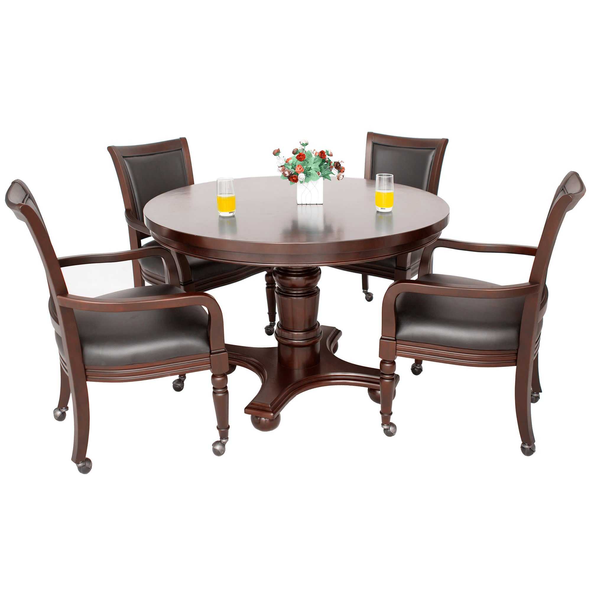 Hathaway, Bridgeport 48-in Poker Table and Dining Top with 4 Arm Chairs - Walnut Finish