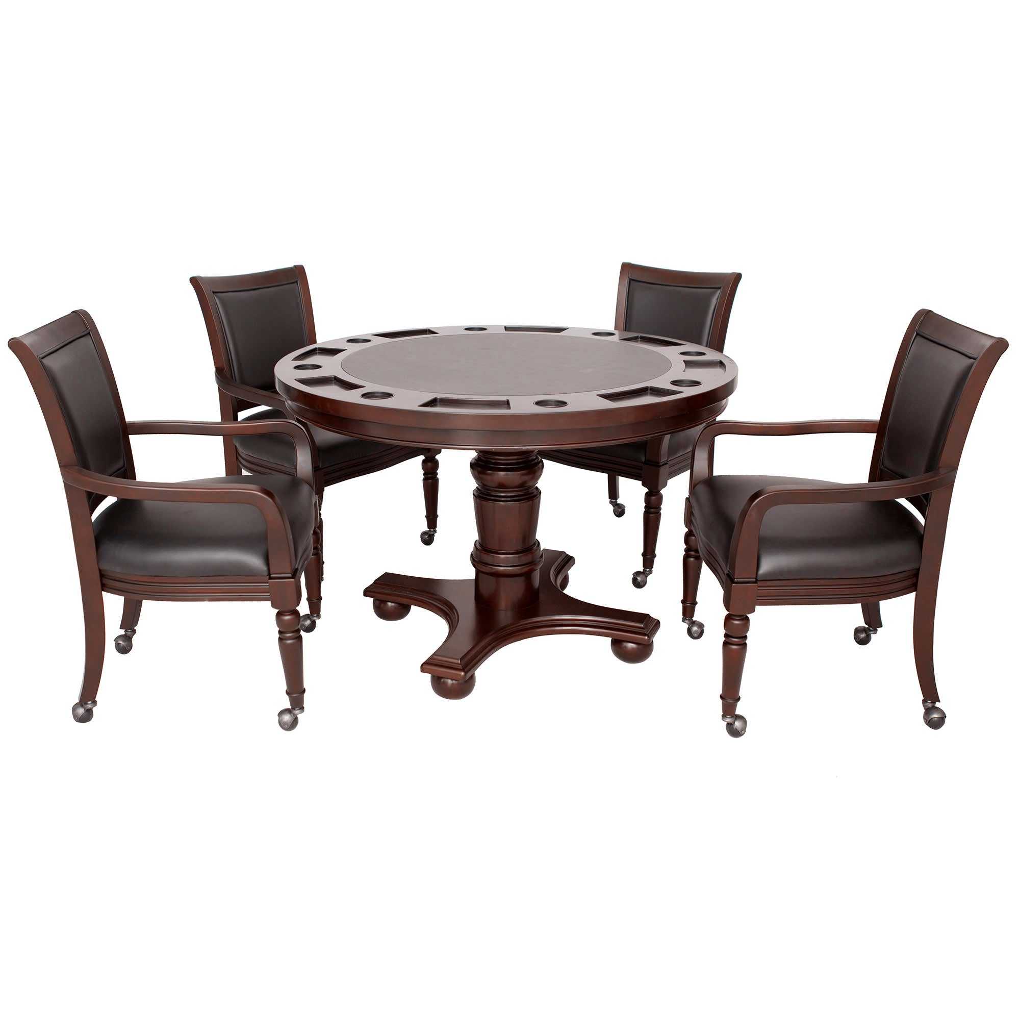 Hathaway, Bridgeport 48-in Poker Table and Dining Top with 4 Arm Chairs - Walnut Finish